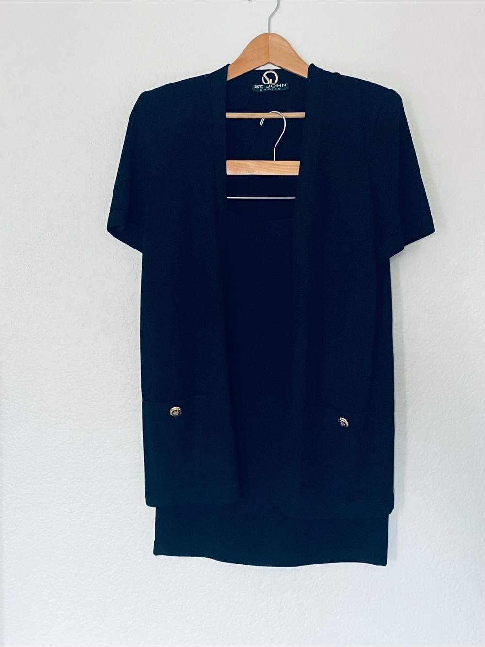 St. John Black Short-Sleeve Knit Blazer & Skirt Set